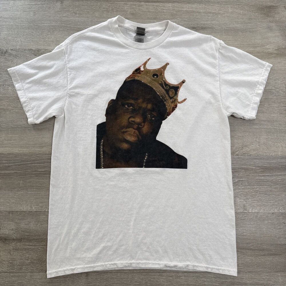 Biggie Smalls Shirt Men’s Medium Notorious B.I.G. Rhinestone Crown White